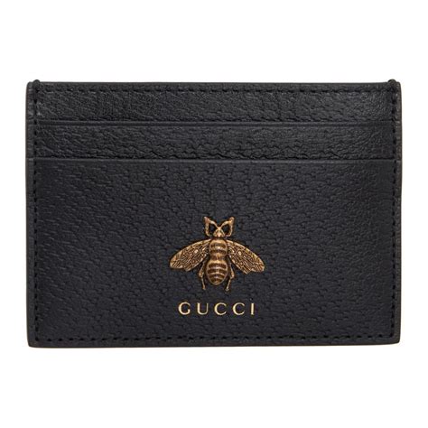 gucci card holder bee black|gucci black leather card holder.